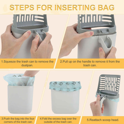 Pooper Scooper for Cat, Cat Litter Scoop with Bags, Integrated Detachable Deep Shovel Holder
