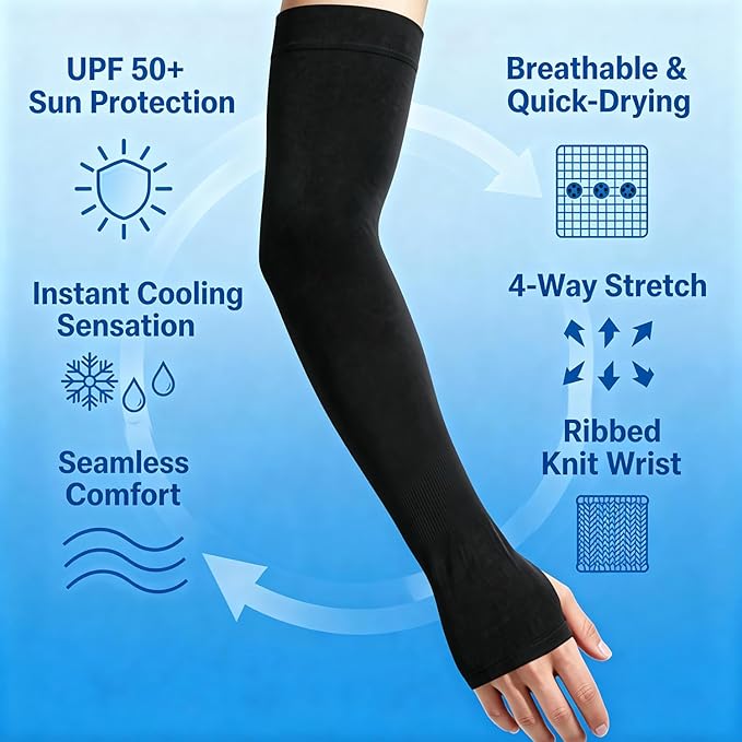 2 Pairs Unisex UV Cooling Arm Sleeves for Sports, Cycling, Golf, Running