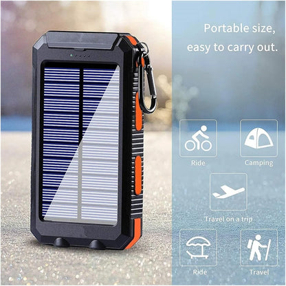 20000mAh Portable Type-C Solar Power Bank for All Cell Phones - Waterproof Battery Pack,  Three Outputs/LED Flashlights