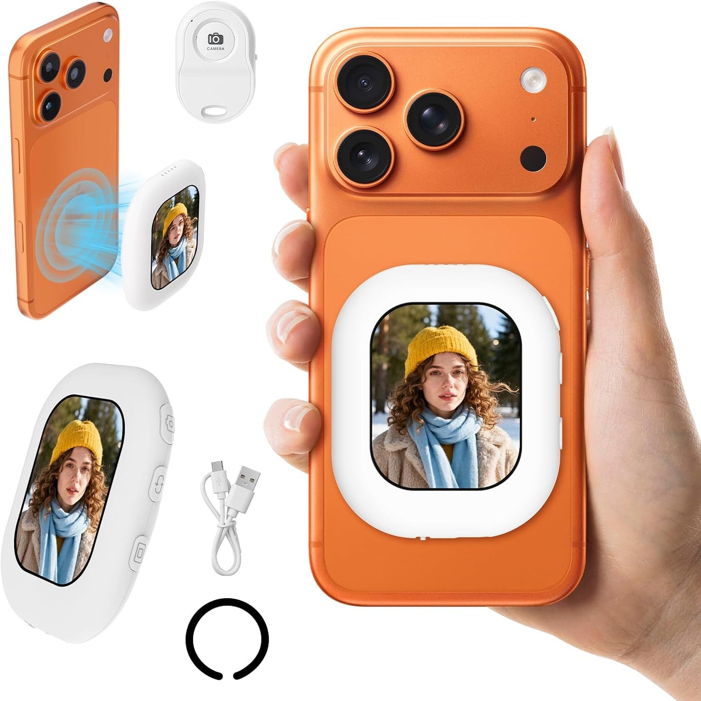 Magnetic Selfie Monitor Screen for Phone - 1080P Portable Wireless Phone Vlog Camera Monitor with Back Screen, Compatible with iPhone Android Phones