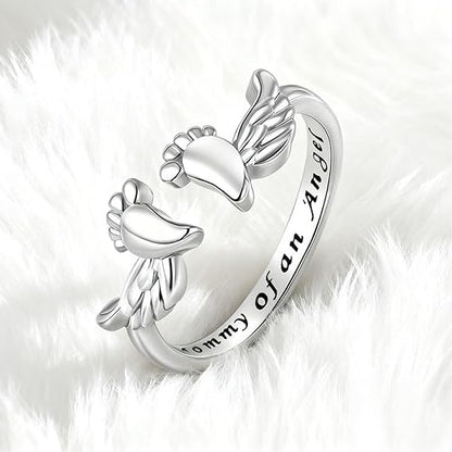 To My Mum-Mommy of an Angel Ring - Miscarriage Gifts for Mothers Pregnancy Loss, Memorial Sympathy Jewelry for Mom Women