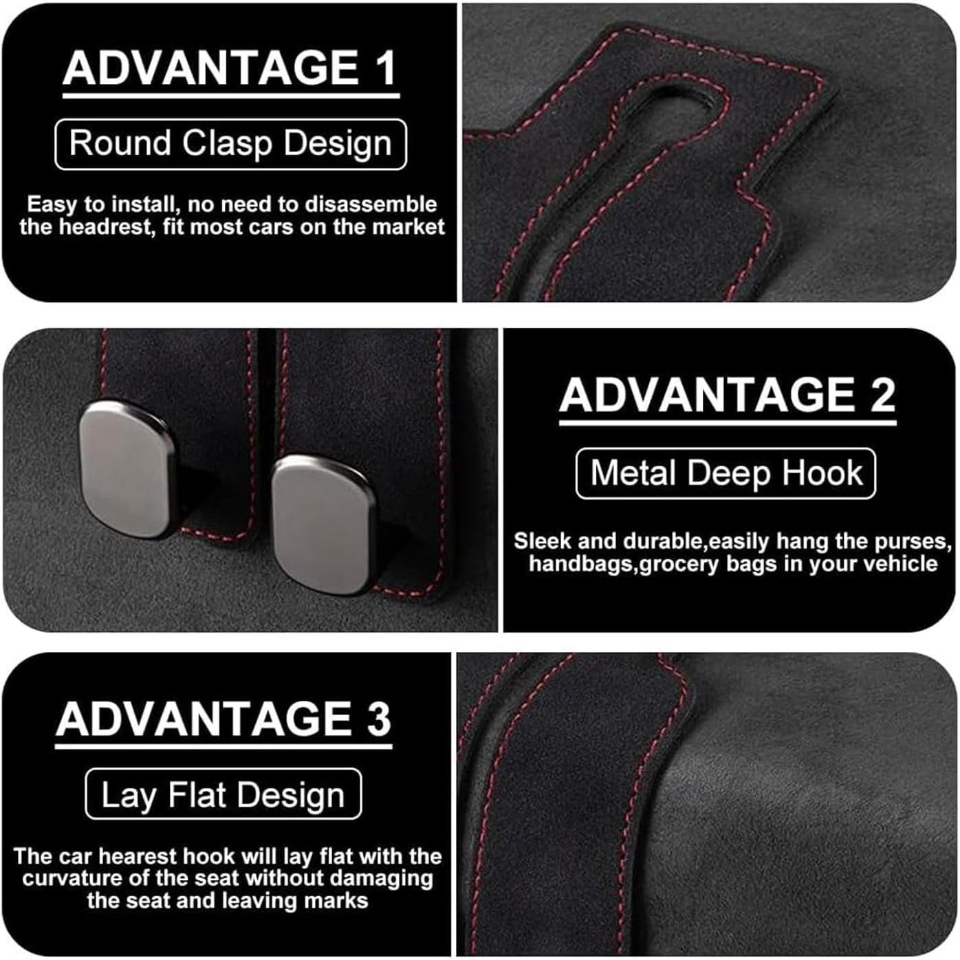 2 Pack Car Headrest Hooks - Premium Leather Seat Holder for Purses and Bags