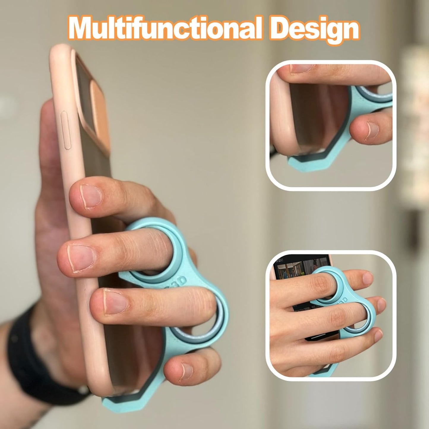 2pcs Ergonomic Finger Stand Phone Holder, Pinky/Ring Finger Grip Strap