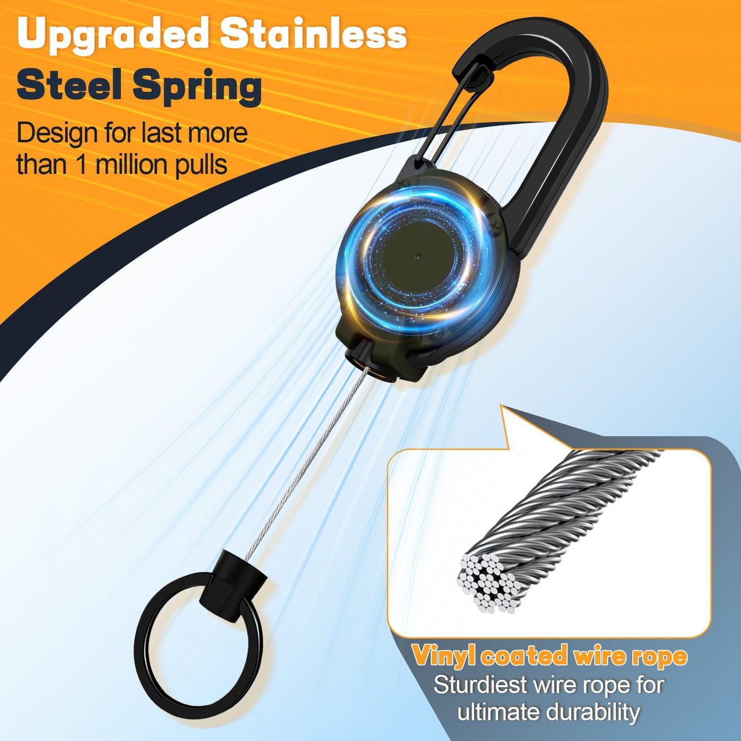 Retractable Keychain 3 Pack, Heavy Duty ID Badge Holder Reel