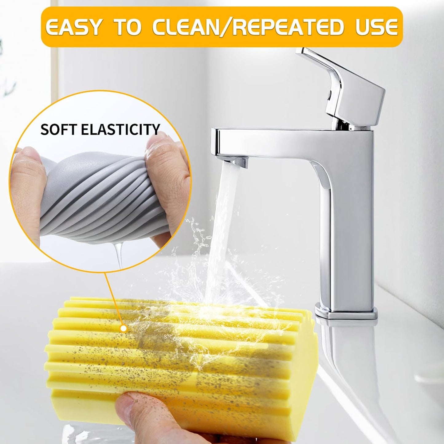4-Pack Reusable Damp Clean Duster Sponge with Ridges