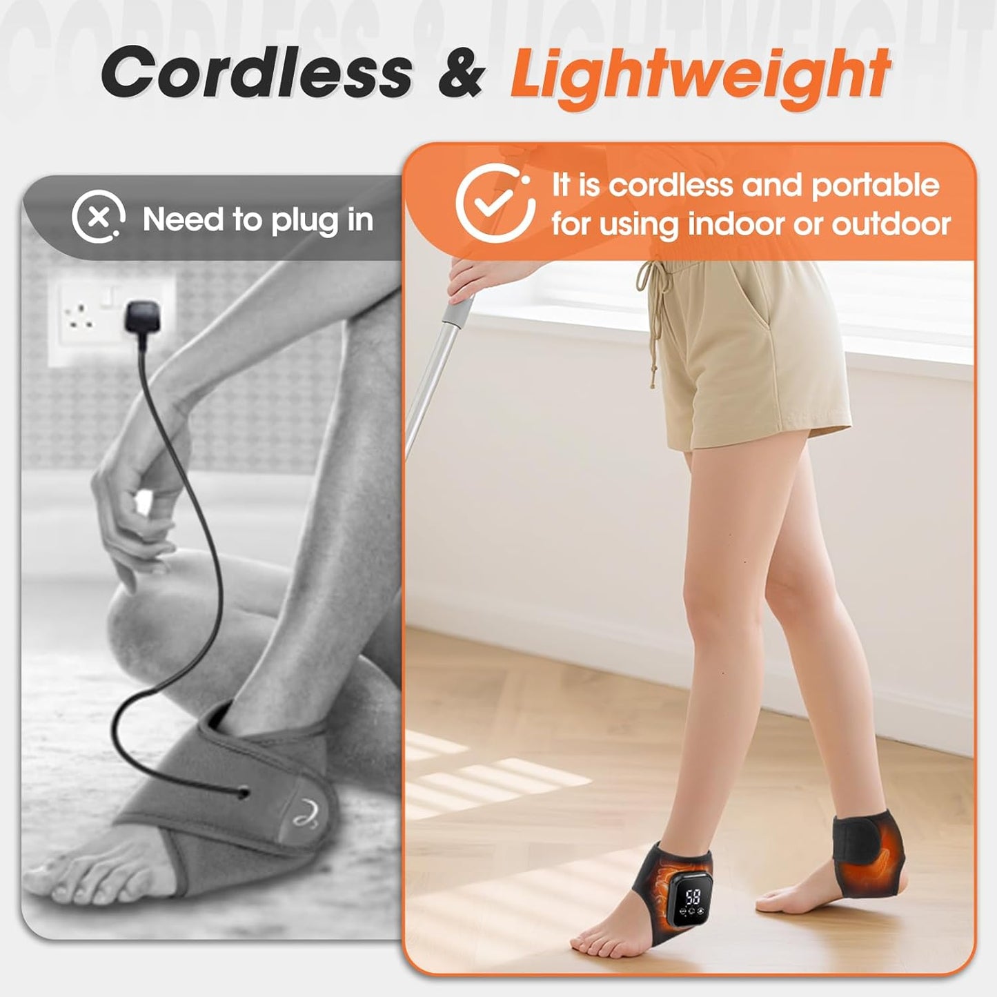 Cordless Ankle Heating Pad, Ankle Massager with Heat