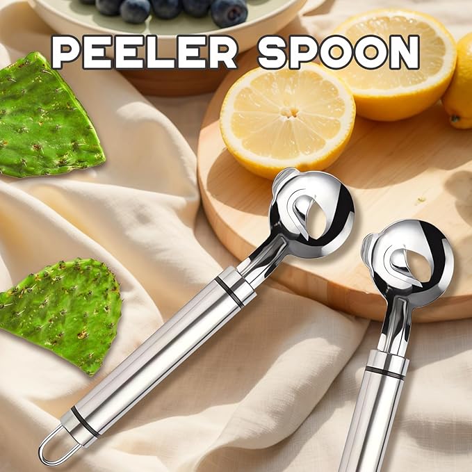 Stainless Steel Peeler Cactus, Cuchara Peladora De Nopales Tool Noodle Cutter Knife With Hole with Long Handle