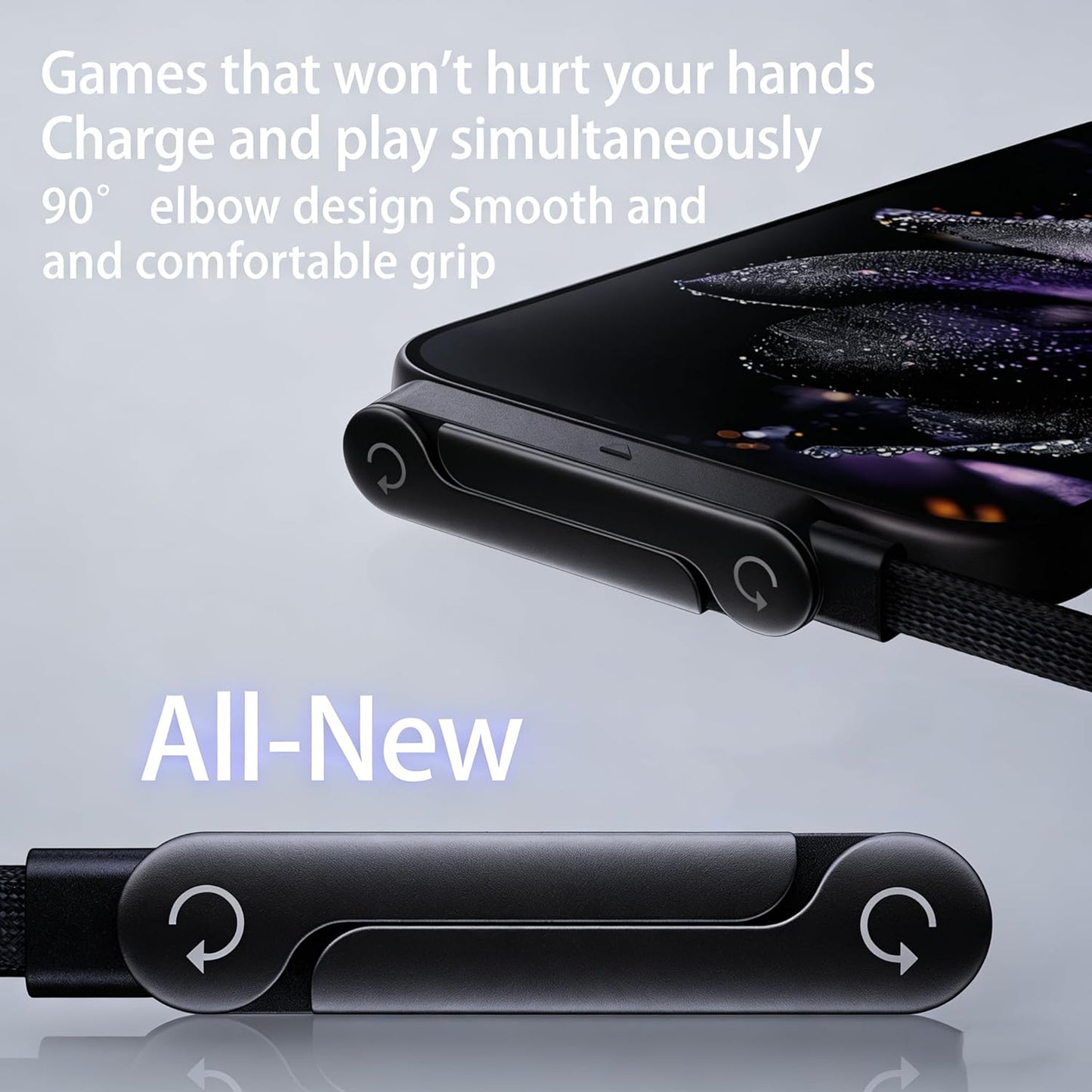 3.3ft 240W Invisible Stand Sideways Phone Type C Fast Charging Cable - 90 Degree Angled