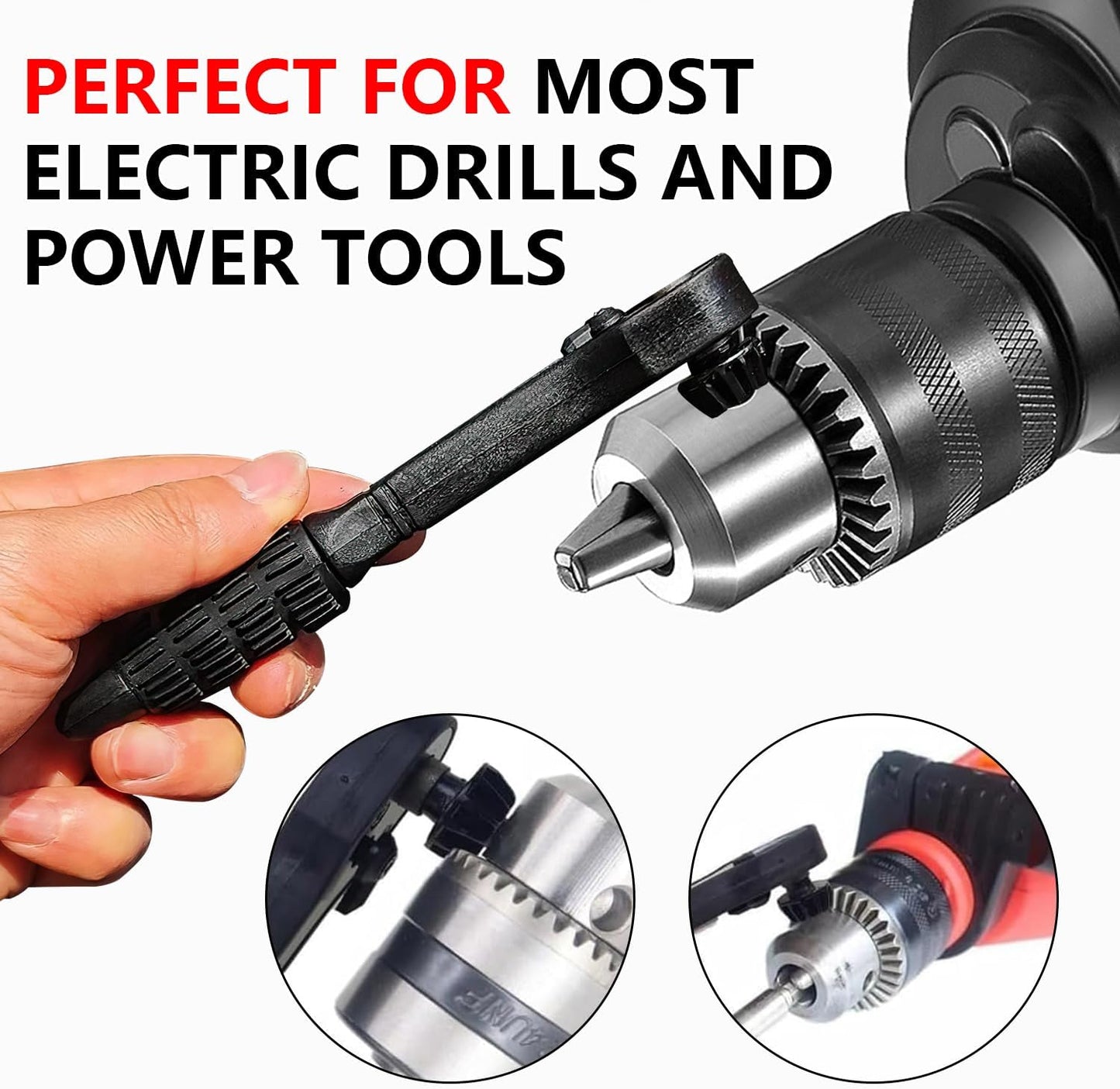 3 in 1 Drill Chuck Ratchet Spanner with Extended Arm for Added Torque Compatible with Most Electric Drills and Power Tools