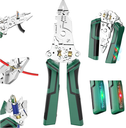 14-in-1 Heavy-Duty Wire Stripping Plier with Voltage Tester Alarms, Detectable 12-250V for Professional and Home Use