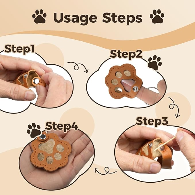Pet Paw Shaped Leather Keychain With Lanyard for Collecting Cat & Dog Hair Or Bag Purse Paw Charm Key Holder