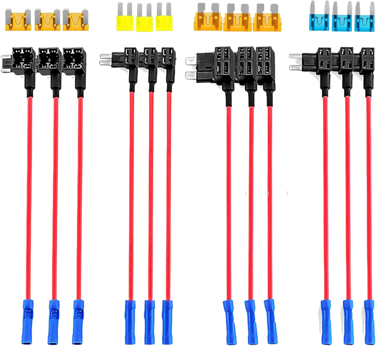 4 Types 12V Cars Add-a-Circuit and Fuse Kit - Dual-Slot Blade Fuse Holders（12Pack）