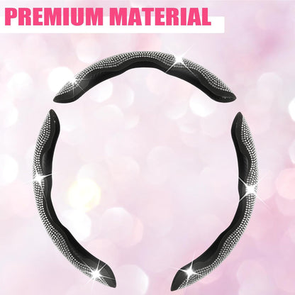 3PCS Segmented Diamond Bling Car Steering Wheel Cover, Universal for 99% Cars for Women