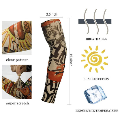 5PCS Fake Temporary Tattoo Sleeves Slip on Arm Sunscreen Body Art Arm Stockings