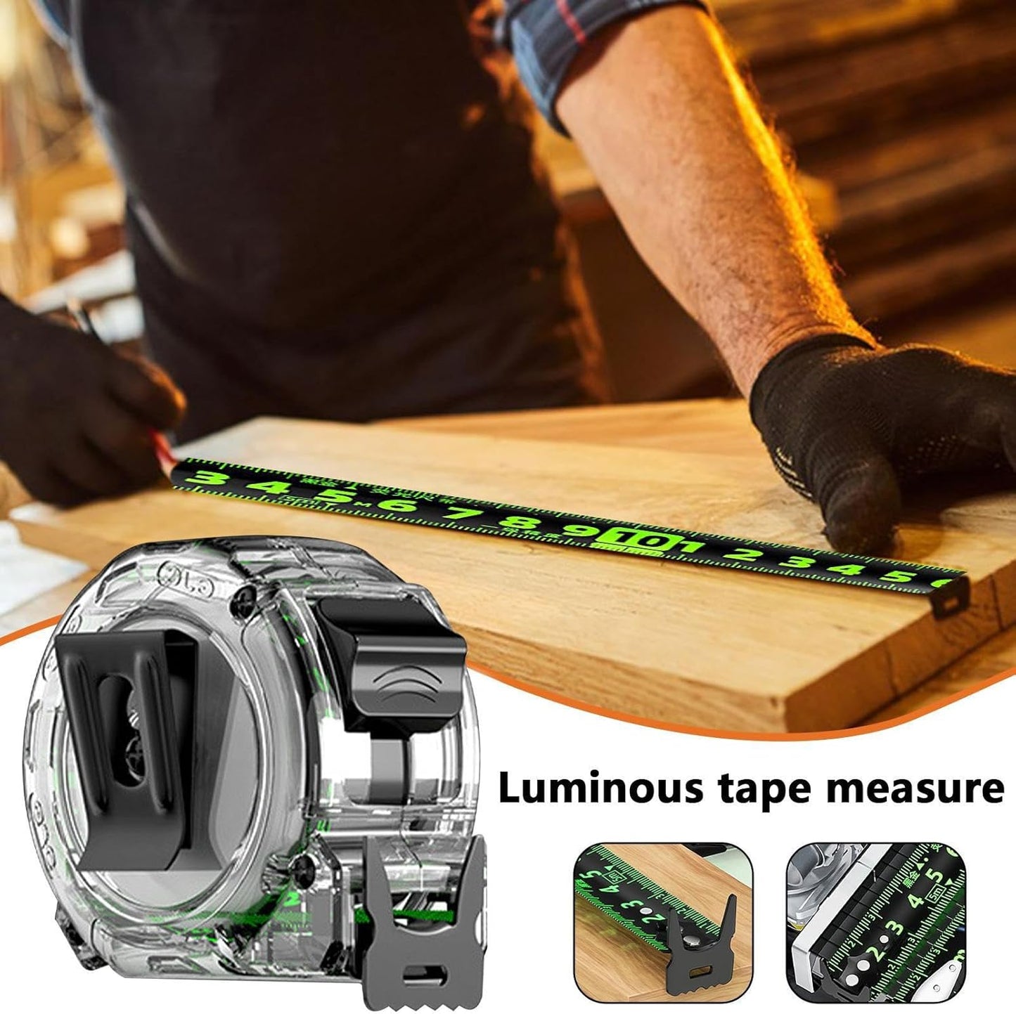 Dual Sided Measuring Tape, Luminous Tape Measure with Transparent Case