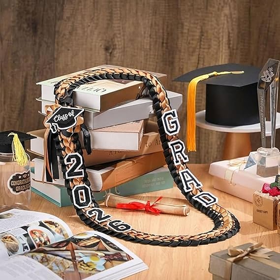 Graduation Leis Class of 2026 Grad Handmade Ribbon Lei Double Braided Ribbon Necklace with Grad Letters,47.2Inch