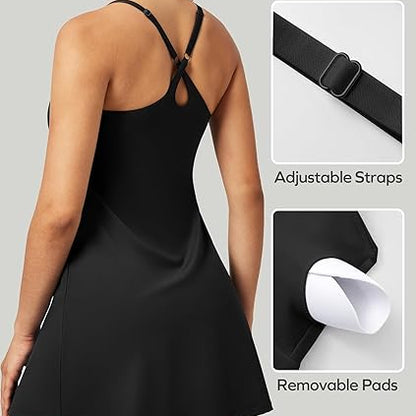 Womens Tennis Dress, Athletic Dress with Built-in Bra & Shorts Pockets