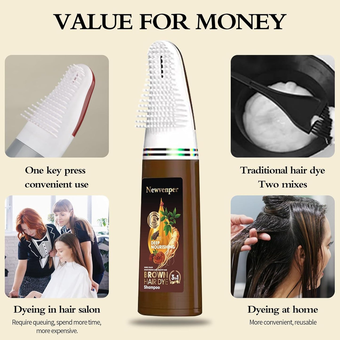 Hair comb Dye Shampoo For Gray Hair and Beard Coverage