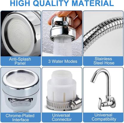Kitchen Faucet Aerator Sink Tap Sprayer Head, 3 Molds Adjustable Faucet Sprayer, 360° Rotatable Faucet Extension Tubes