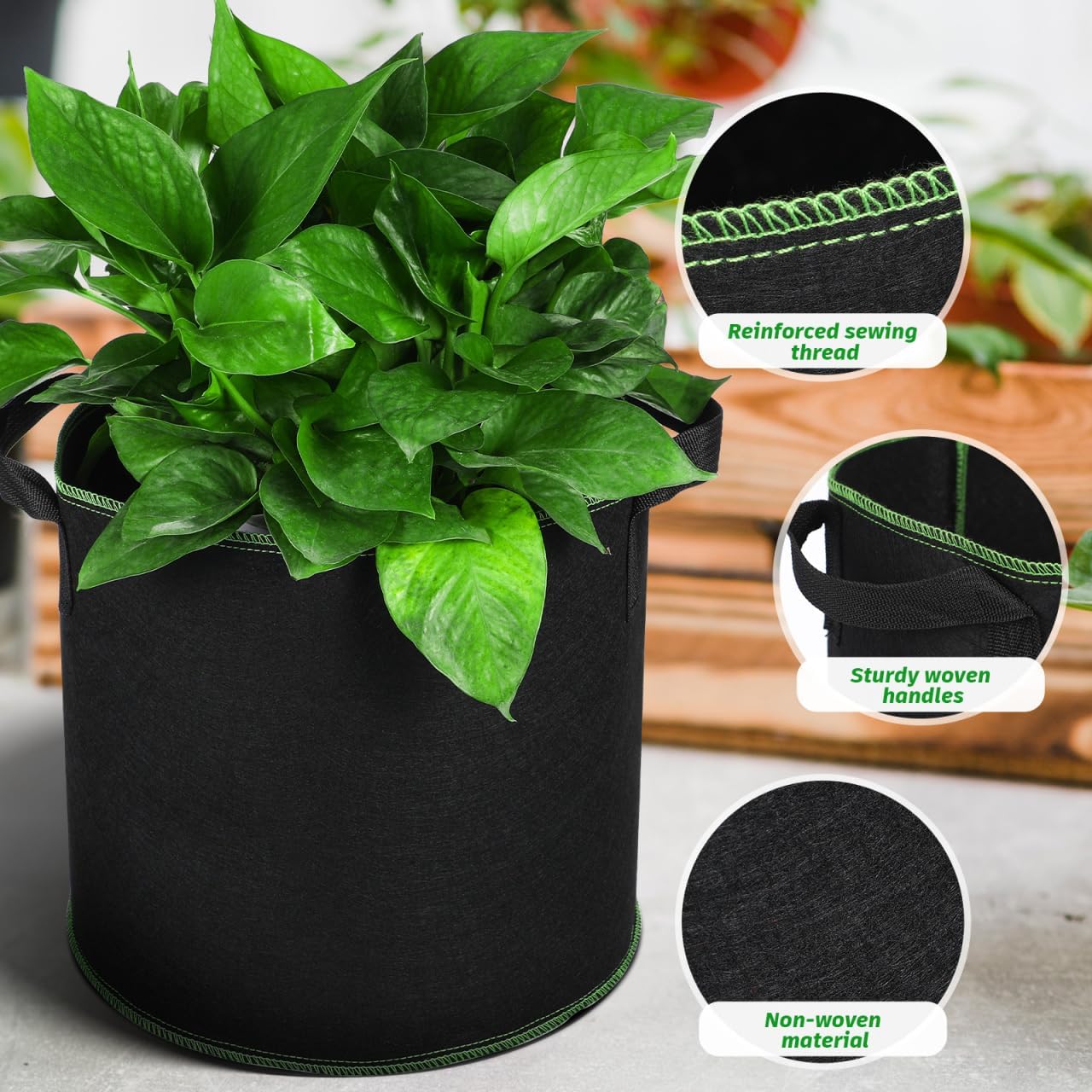 4Pcs 5 Gallon Fabric Plant Bag，Planter Bags with Handles - Heavy Duty Grow Pots Nonwoven Garden Bag