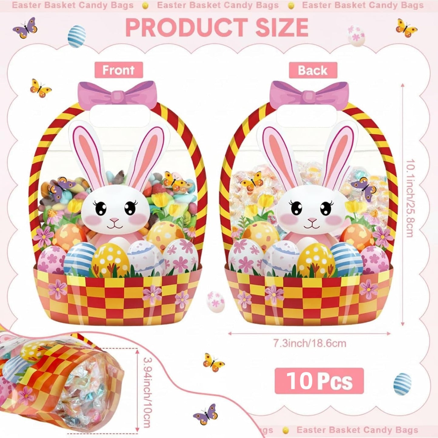 10Pcs Easter Gift Bags Transparent Bunny Sealing Pouches with Handles