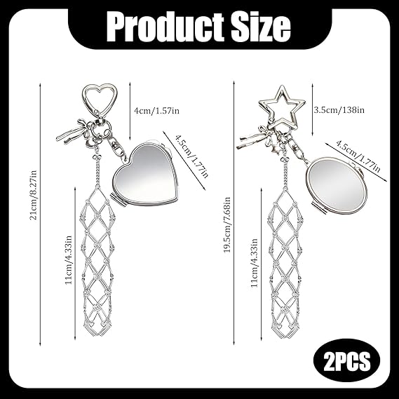 2Pcs Lip Gloss Storage Keychain — Features a Mirror and a Cute Bow Charm