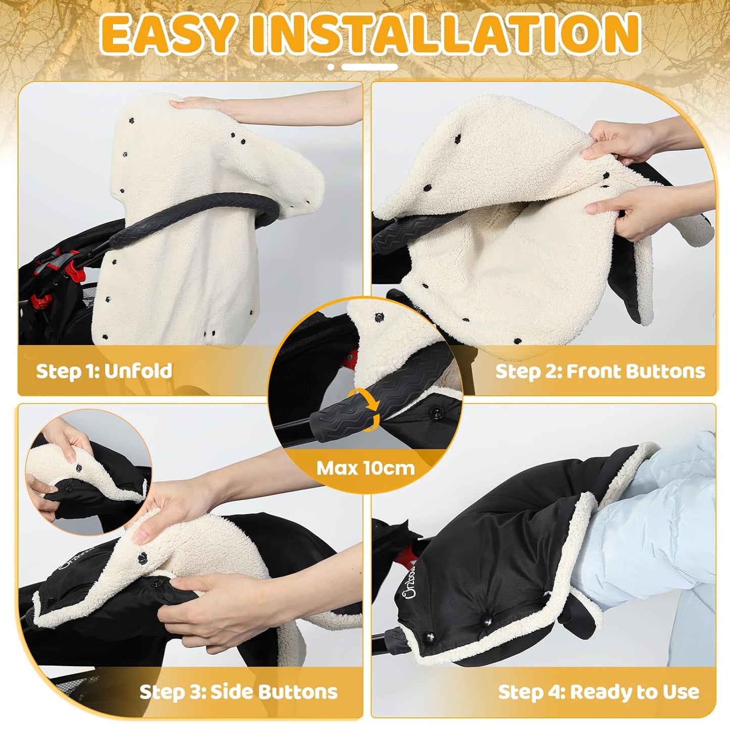 Stroller Hand Warm Muff Pram Gloves Waterproof Anti-Freeze Fleece