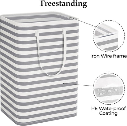 Collapsible Freestanding Laundry Basket with Easy Carry Handles for Bedroom, Dorm, Clothes, Towels