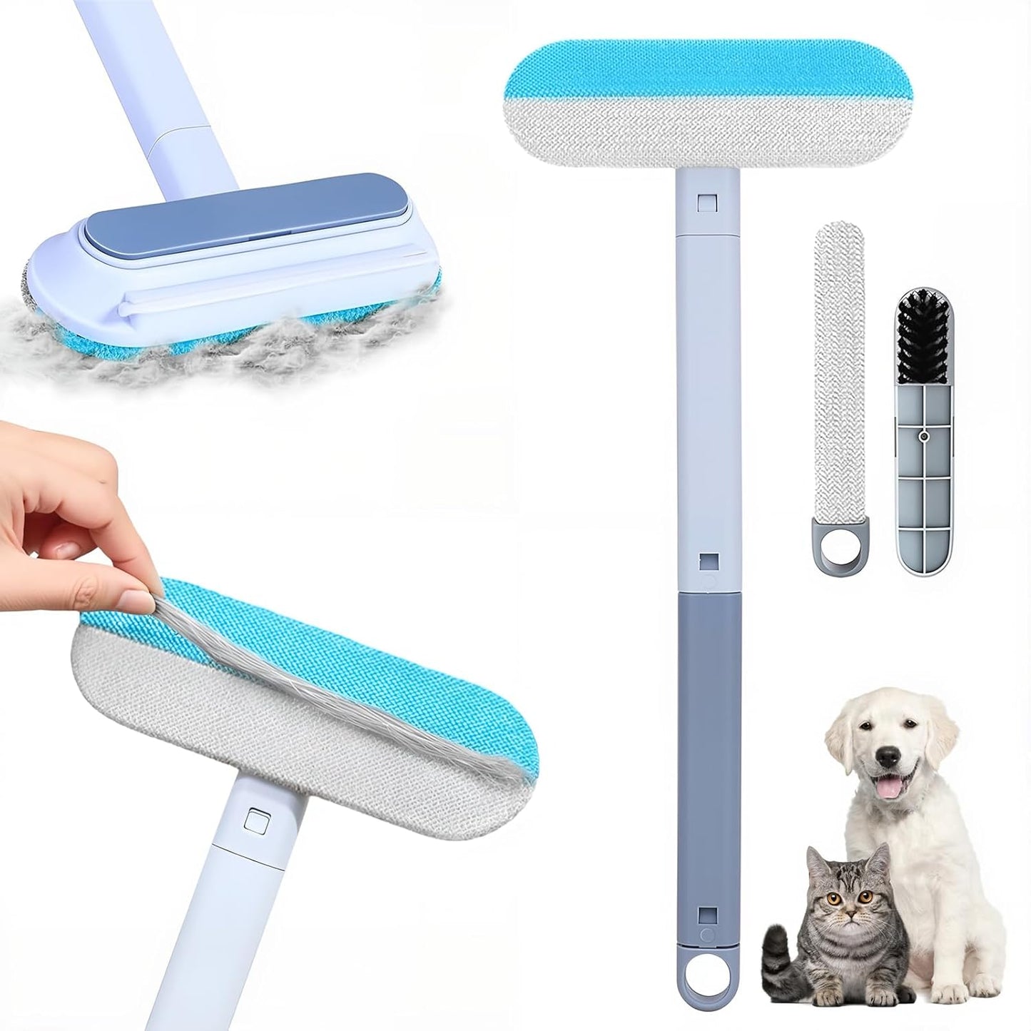 Long Handle with Sticky Dust Pet Hair Removal Brush with Two Small Brushes Suitable for Furniture, Sofa, Bed, Clothing