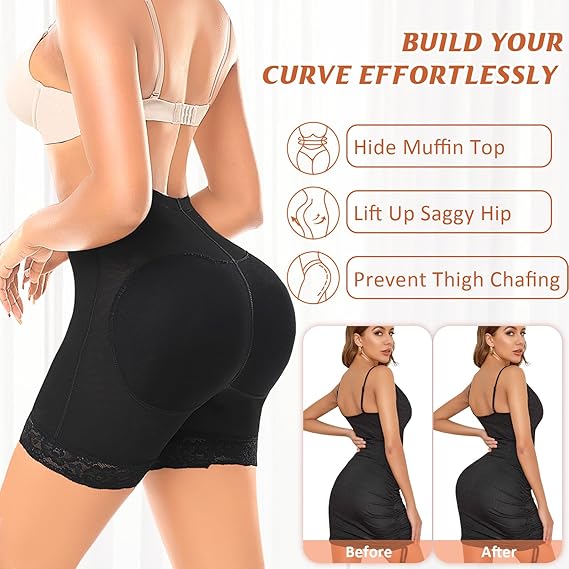 Women's Butt Lifting Shaping Shorts - Invisible Hip Pad Insert Tummy Control Boyshort