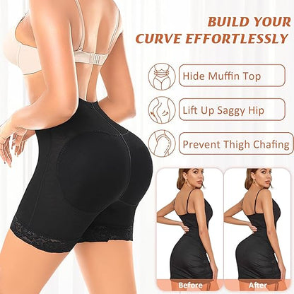 Women's Butt Lifting Shaping Shorts - Invisible Hip Pad Insert Tummy Control Boyshort