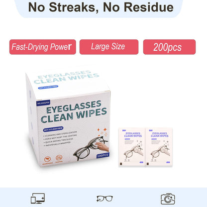 Disposable Lens Cleaning Wipes (1 Pack of 100pcs) for Glasses, Screens, Camera Lenses