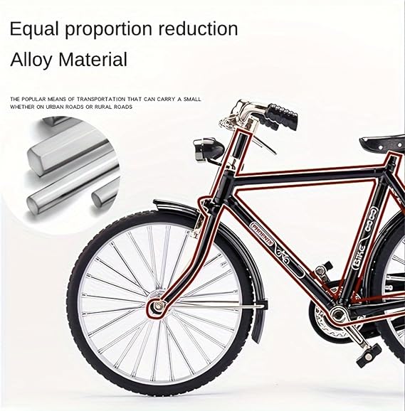 Retro Bicycle Model Miniature Metal Bike Figurine with Air Pump