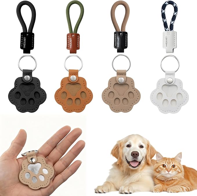 Pet Paw Shaped Leather Keychain With Lanyard for Collecting Cat & Dog Hair Or Bag Purse Paw Charm Key Holder
