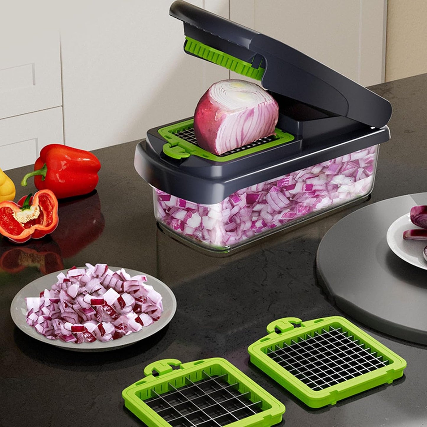 Safe Hand Protection Reusable Vegetable Chopper Mandoline Slicer For Vegetables Fruits Cutting -  ABS Stainless Steel Design Multi Function For Dicing Mincing