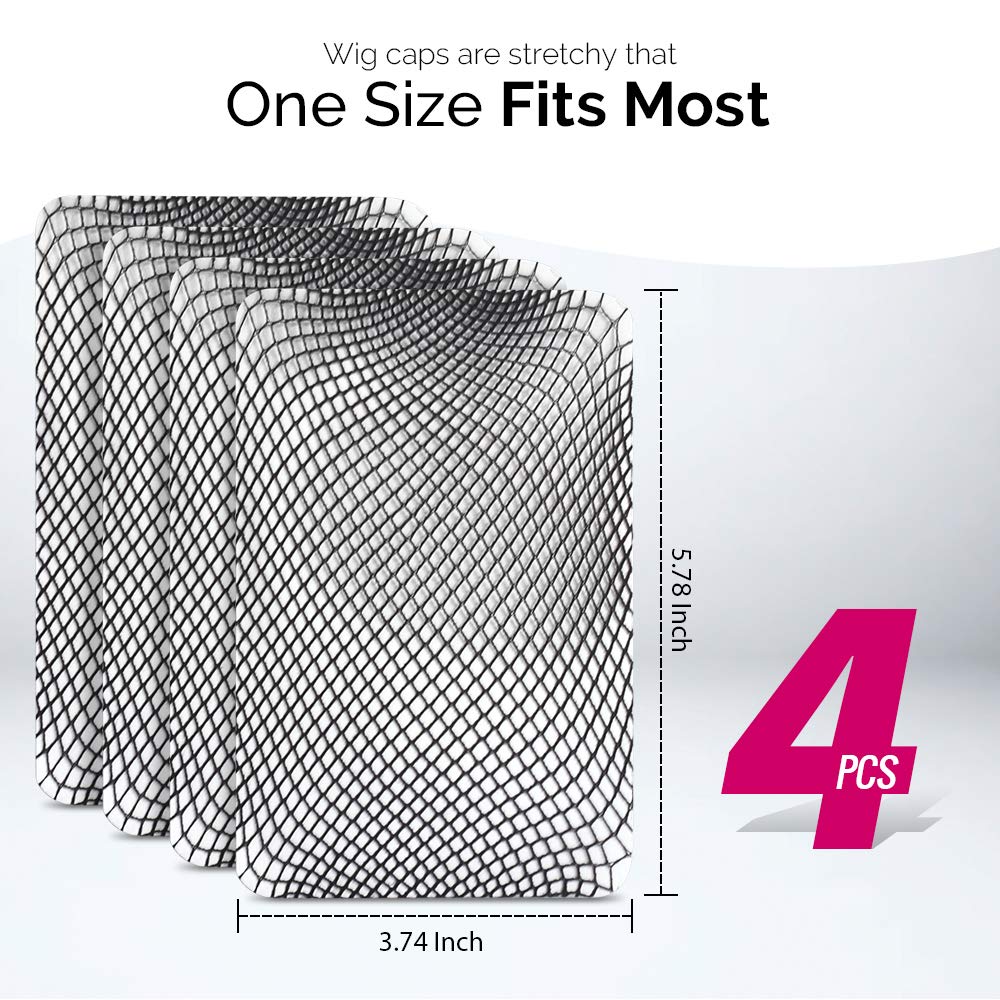 4PCS Black Mesh Wig Cap Net, Open End Hair Mesh Net Wig Caps, Liner Weaving Caps
