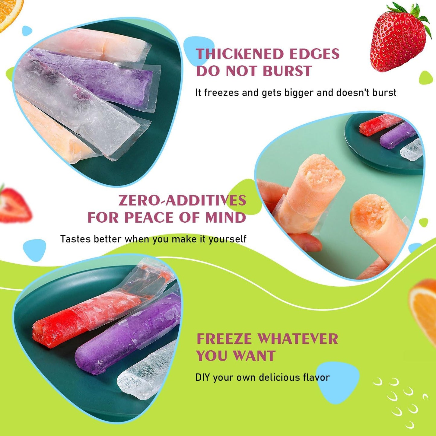 100pcs Disposable Ice Popsicle Mold Bags Freezer Tubes With Zip Seals