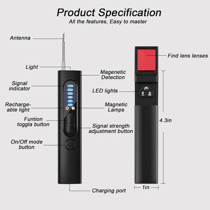 Hidden Camera Detector - 30h Working Time, 5 Levels Sensitivity