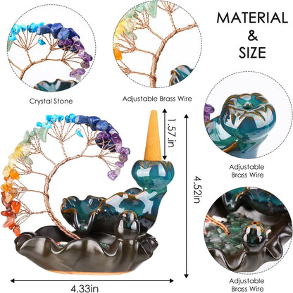 7 Chakra Waterfall Fountain Crystal Tree for Luck Incense Burner Holder
