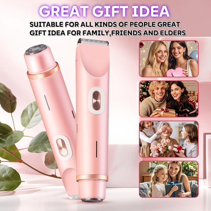 2 in 1 Dual Head Electric Shaver - IPX67 Waterproof Wet & Dry Use for Women Pubic Hair, Underarms, Legs, Arms, Face