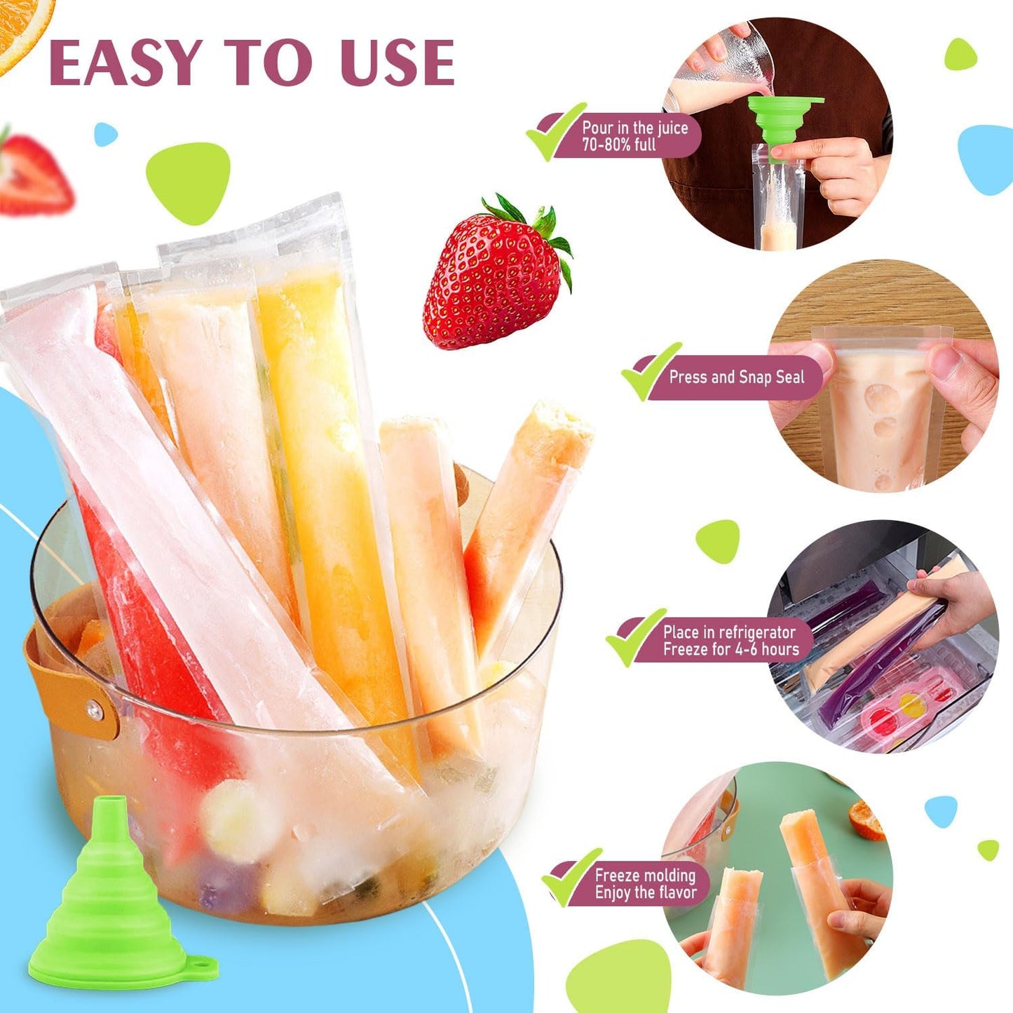 100pcs Disposable Ice Popsicle Mold Bags Freezer Tubes With Zip Seals