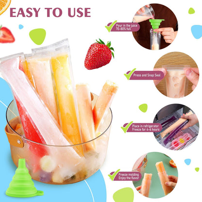 100pcs Disposable Ice Popsicle Mold Bags Freezer Tubes With Zip Seals