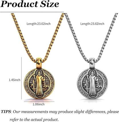 Saint Benedict Medal Necklace for Men Protection Pendant Necklace