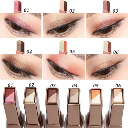 6 Pcs Shimmery Eyeshadow Stick Two Color Eye Glitter Shadow Pencils with Waterproof and Retractable Eye Shadow