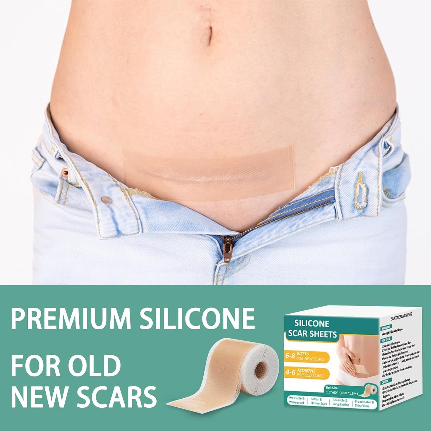 1 Roll Silicone Scar Sheets for Scar Removal - 1.6” x 60” Reusable Medical Grade Strips