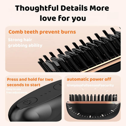 Mini Hair Straightener Comb - Negative Ion Cordless Hot Comb for Women and Girls