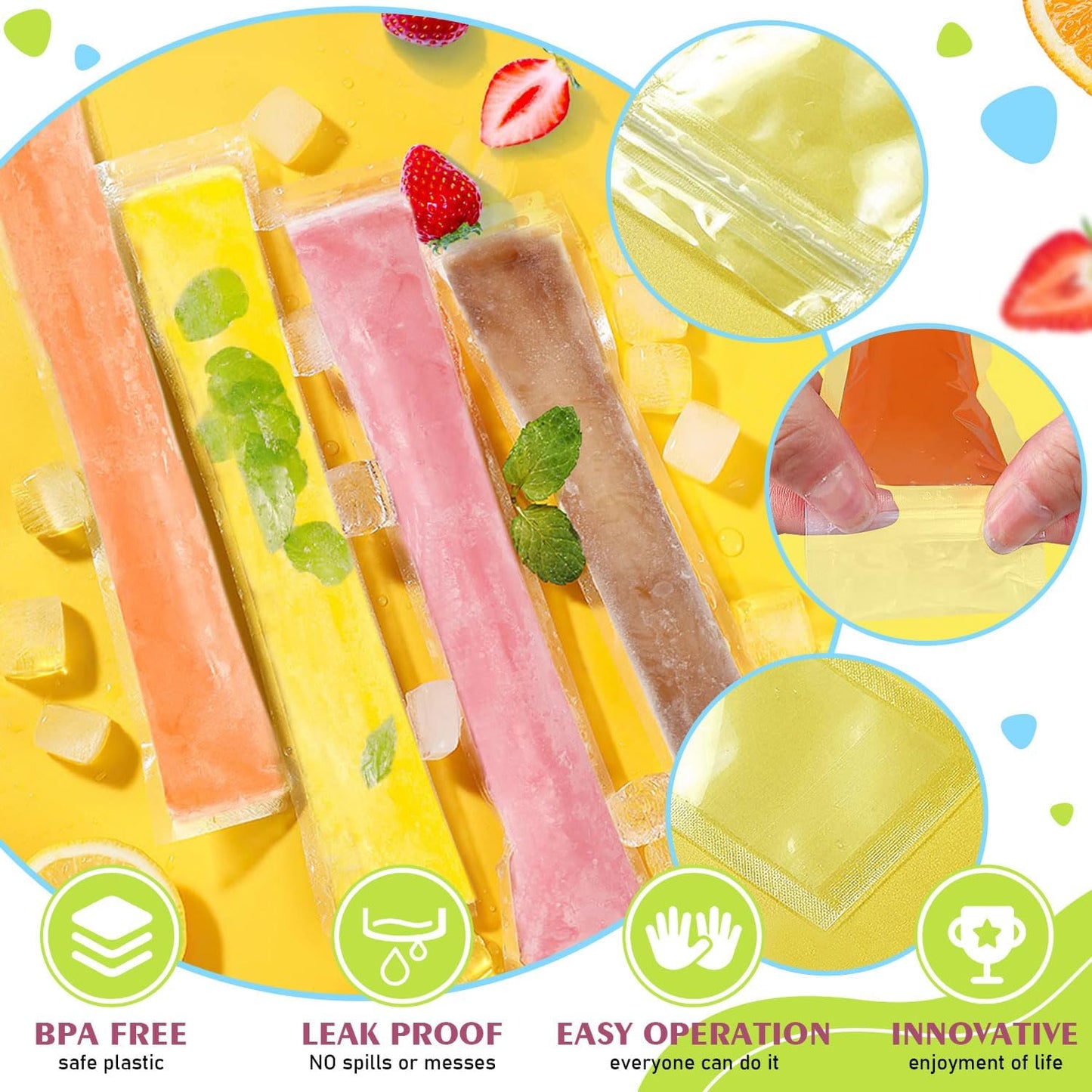 100pcs Disposable Ice Popsicle Mold Bags Freezer Tubes With Zip Seals