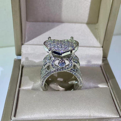 Women's Love Heart CZ Cluster Statement Big Architecture Ring