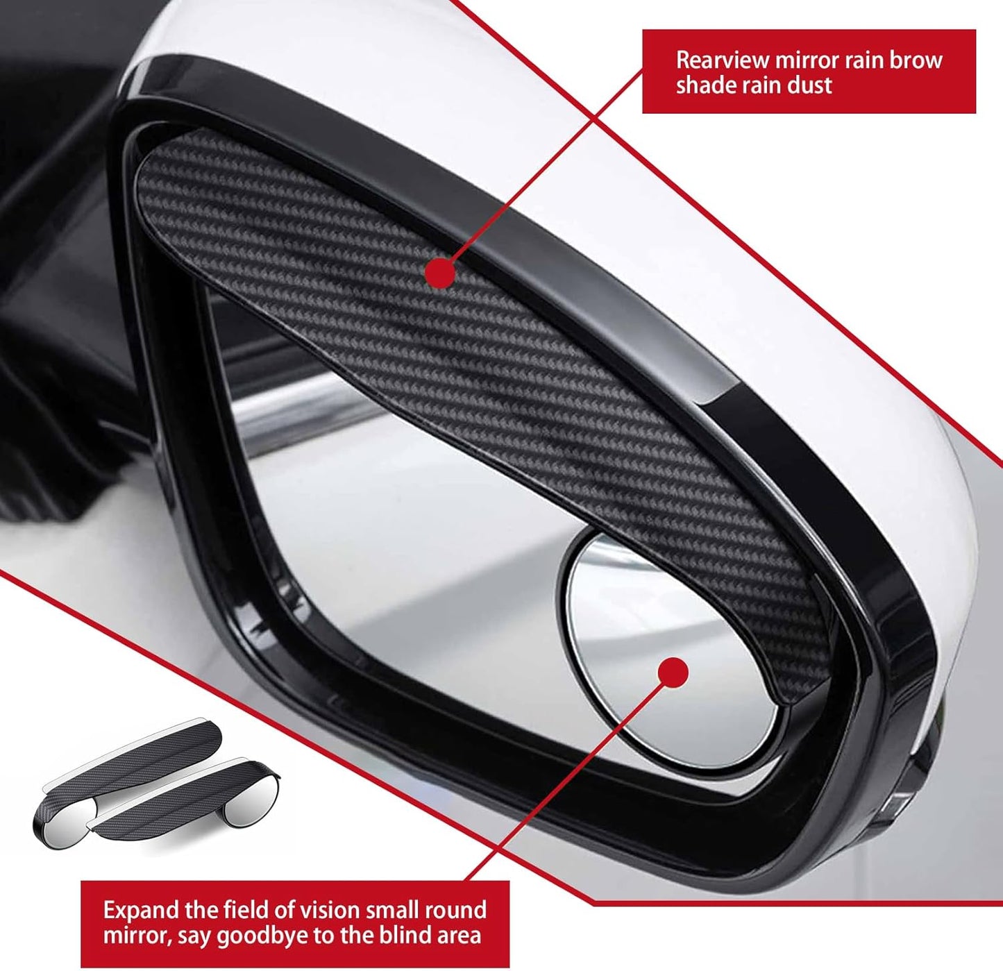 2PCS 2-in-1 Rain Eyebrow Reversing Side Rearview Mirror, 360° Adjustable Reflective Protective Cover