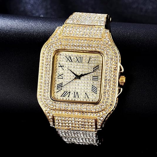 Fashion Hip Hop Men's Crystal Watch Bling Bling Watch Rectangle Case